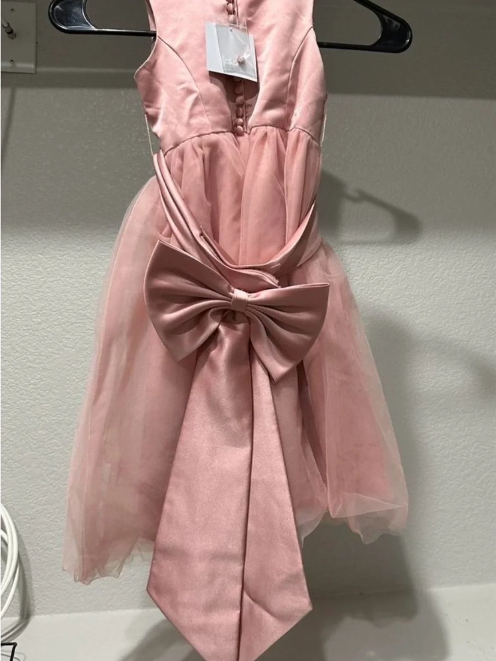 David's Bridal Girls Blush Pink Satin & Tulle Formal Dress - Picture 5 of 9